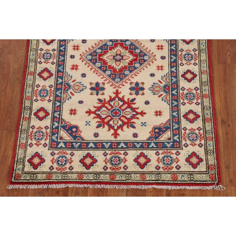 Geometric Beige Kazak Oriental Accent Rug Handmade Beige Wool Carpet - 2'11" x 4'0"