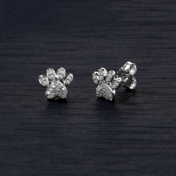 paw print earrings white gold