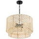 preview thumbnail 6 of 8, 20 in. 4-Light Rattan Tiered Drum Chandelier Light with Black Canopy - 4-Light 20" W