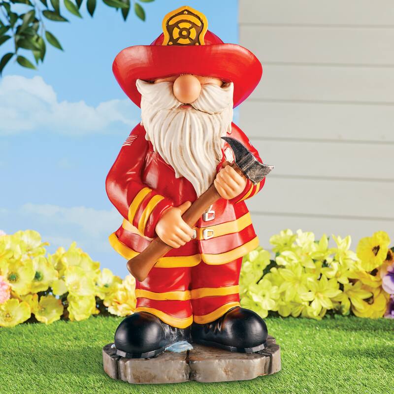 Hand-Painted Fireman Gnome Garden Statue - 6 x 12.25 x 4.75 - Red - 6 x 12.25 x 4.75 - Resin
