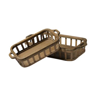 Louis Set of 2 Natural Wood Slated Nesting Trays - 27.6L x 14.0W x 4.9H