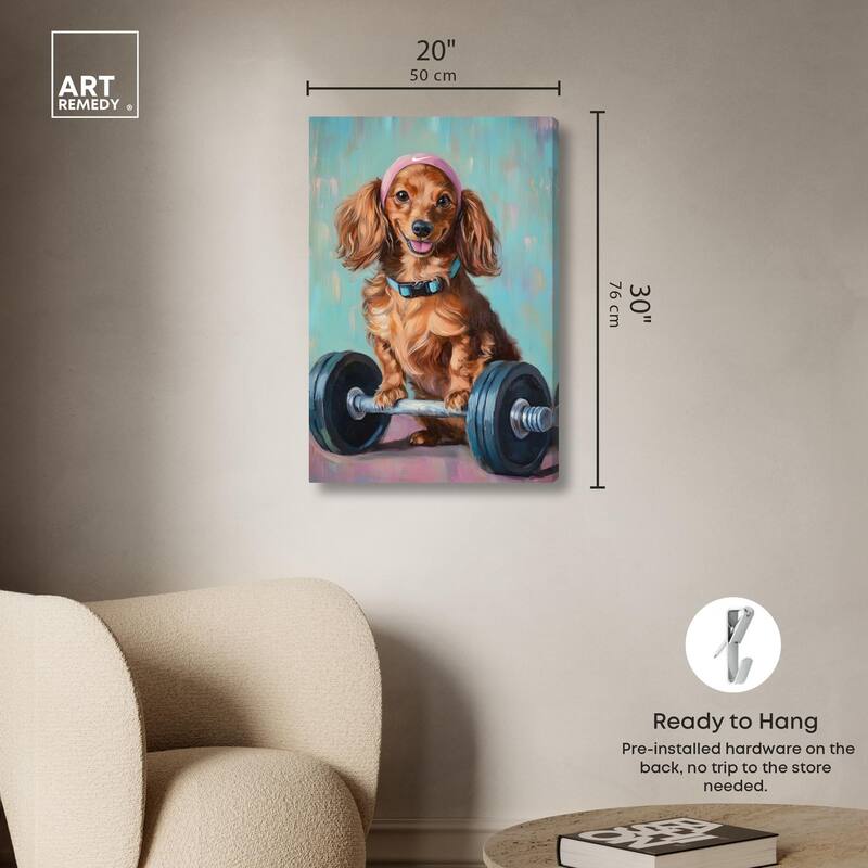 Cute Doxxie Work Out Canvas by Art Remedy, Gallery Wrapped