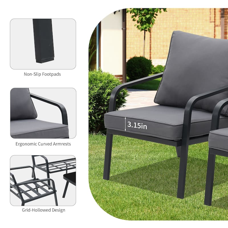 Zenova 2/4 Pcs Aluminum Patio Conversation Set Outdoor Sectional Sofa with Single Chairs