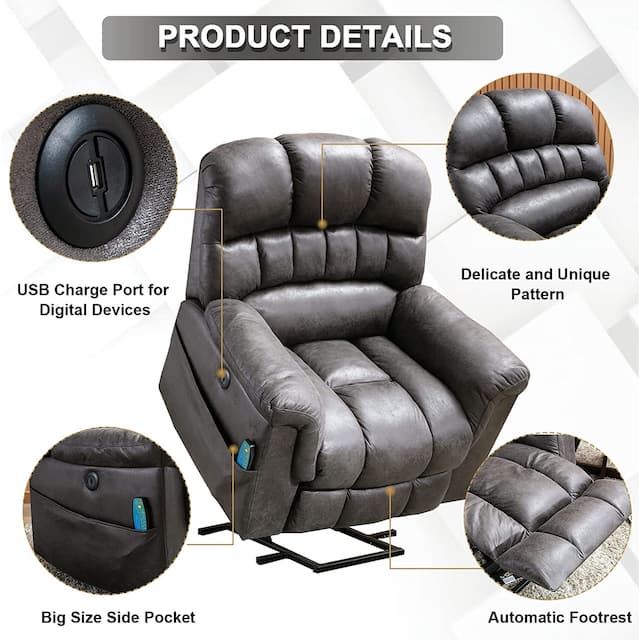 Super Soft Microsuede Power Lift Recliner Sofa with Massage Chair
