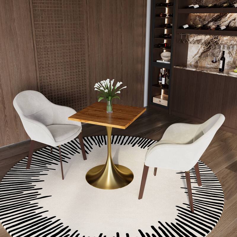 Verve 24 in. Wide Dining Table Square MDF Wood Tabletop in Gold Stainless Steel Pedestal Base Accent Kitchen Table