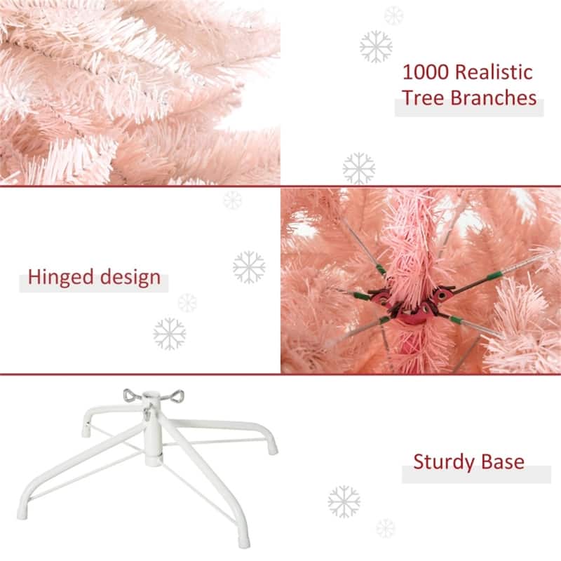 Pink PVC Metal Christmas Tree with White Tips and Foldable Stand