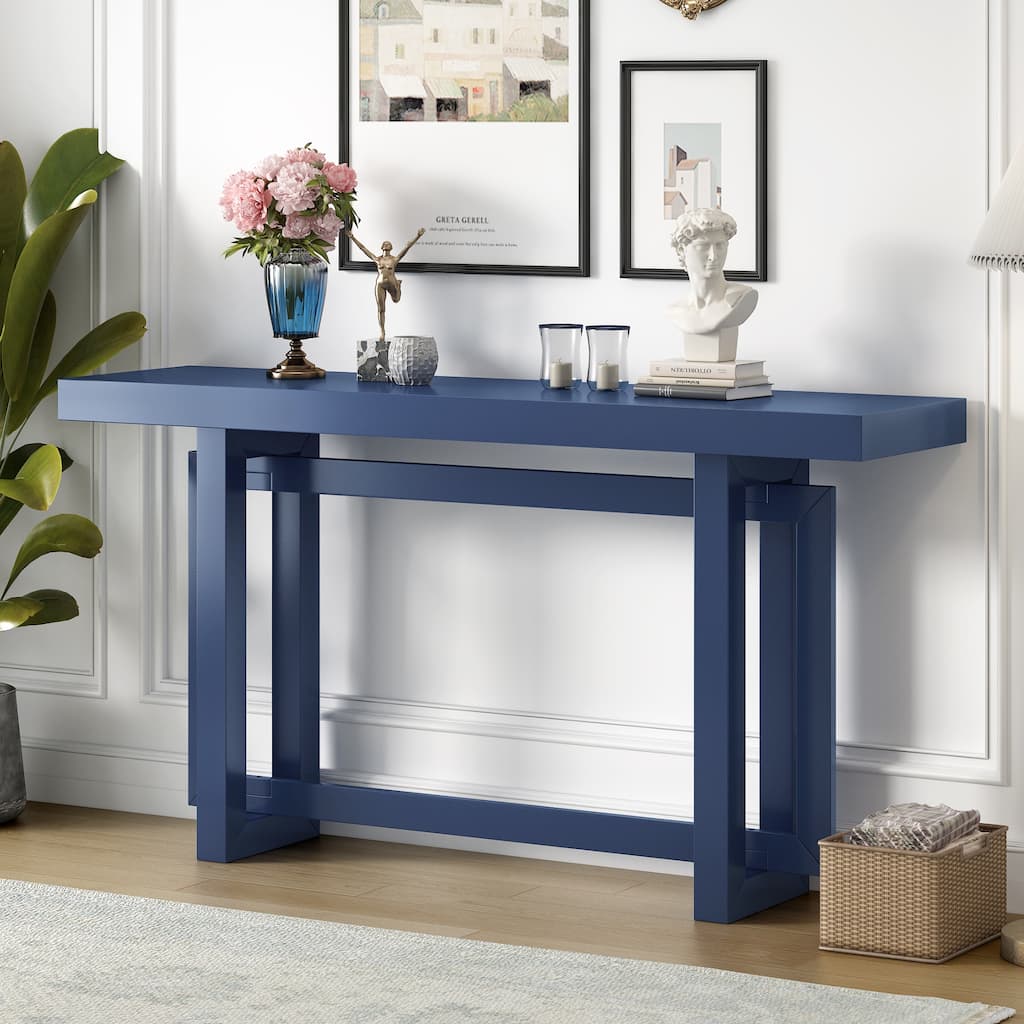 Navy Blue Rustic Entryway Table Console Table for Living Room, Sofa Side Table Coffee Table Decorative Table for Foyer