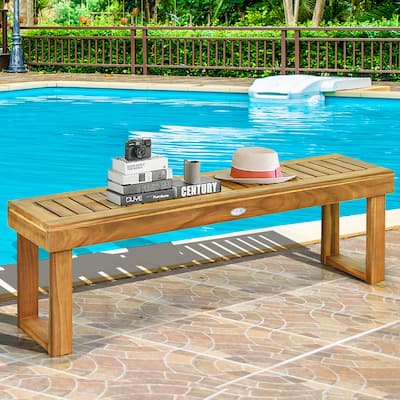 Costway 2Pcs 52'' Outdoor Dining Bench Chair Seat Slat Garden Balcony - See Description