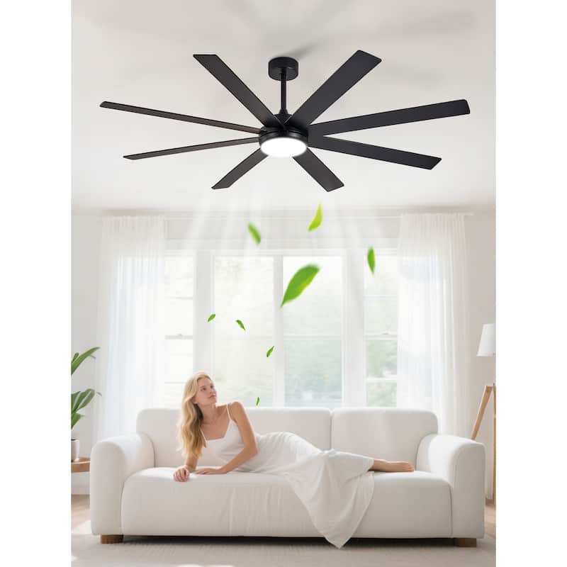 Large Ceiling Fan with Light - 8-Blade, Remote App Control, Dimmable 3CCT, Quiet DC Motor​, 66/72 Inches