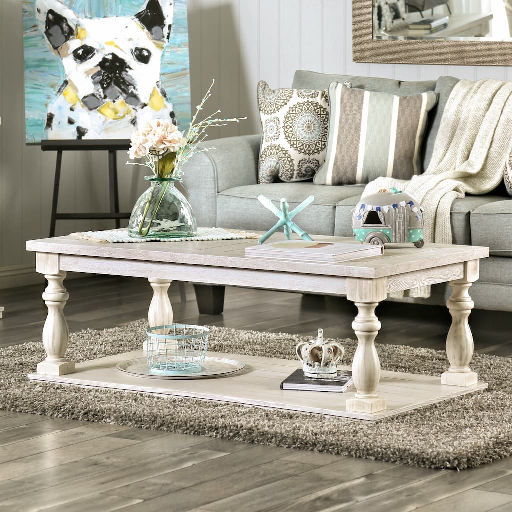 Tost Rustic White 52-inch Wood 1-Shelf Coffee Table by Furniture of America