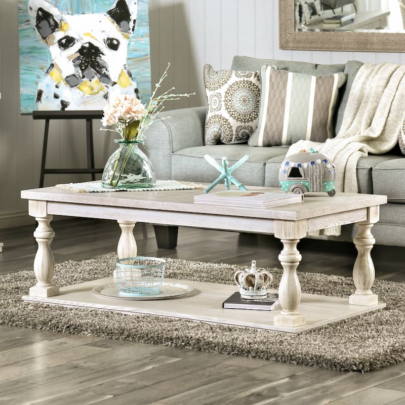 Tost Rustic White 52-inch Wood 1-Shelf Coffee Table by Furniture of America - Antique White