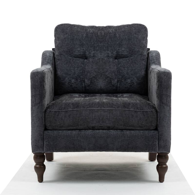 Accent Comfy Chenille Chair w/USB charging port,High-support Sponge,Wide Backrest, Upholstered Arm Chair w/Side Storage