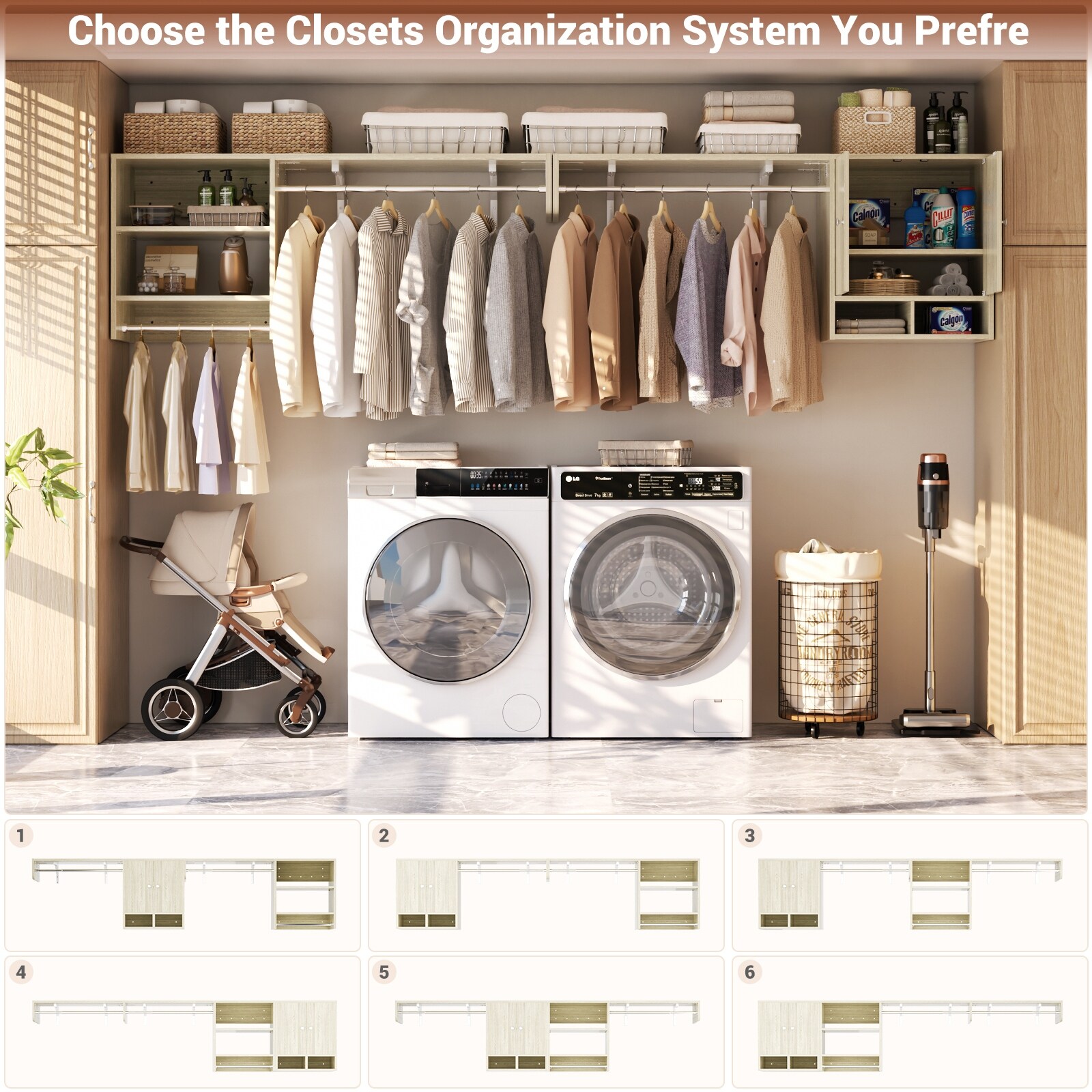 88.4'' - 117.8'' Closet System (Can Be Cut To Fit), Reversible