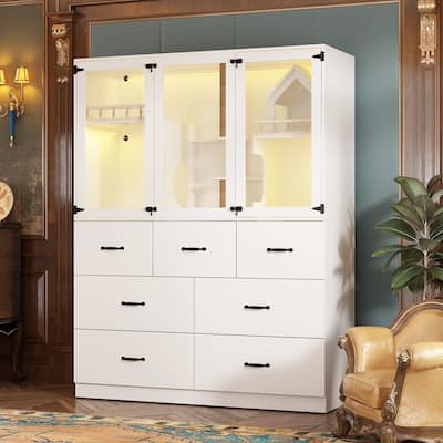 Luxury Cat Furniture Cabinet with Storage and Play Areas LED Light