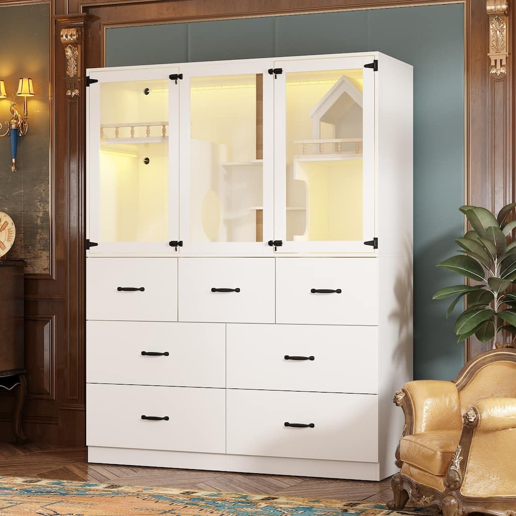 Luxury Cat Furniture Cabinet with Storage and Play Areas LED Light