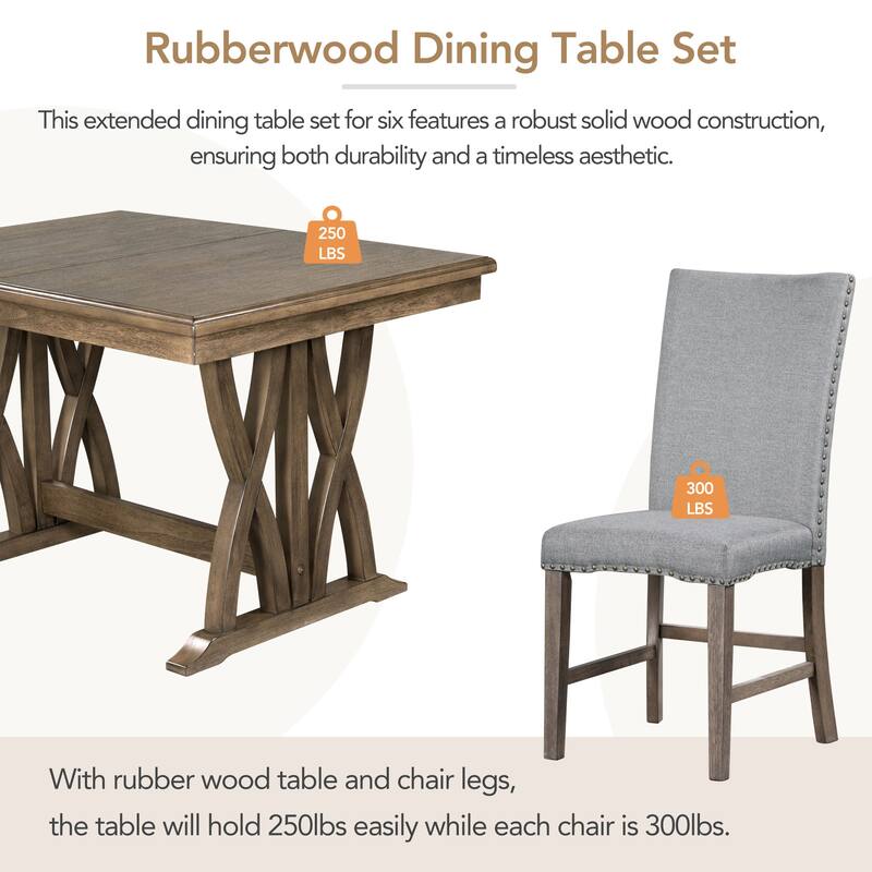 7-Piece Extendable Dining Table Set with Chairs and 12" Leaf