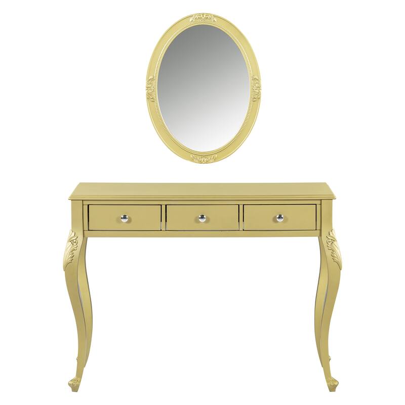 Makeup Vanity Desk with Oval Mirror, 3-Drawer Dressing Table
