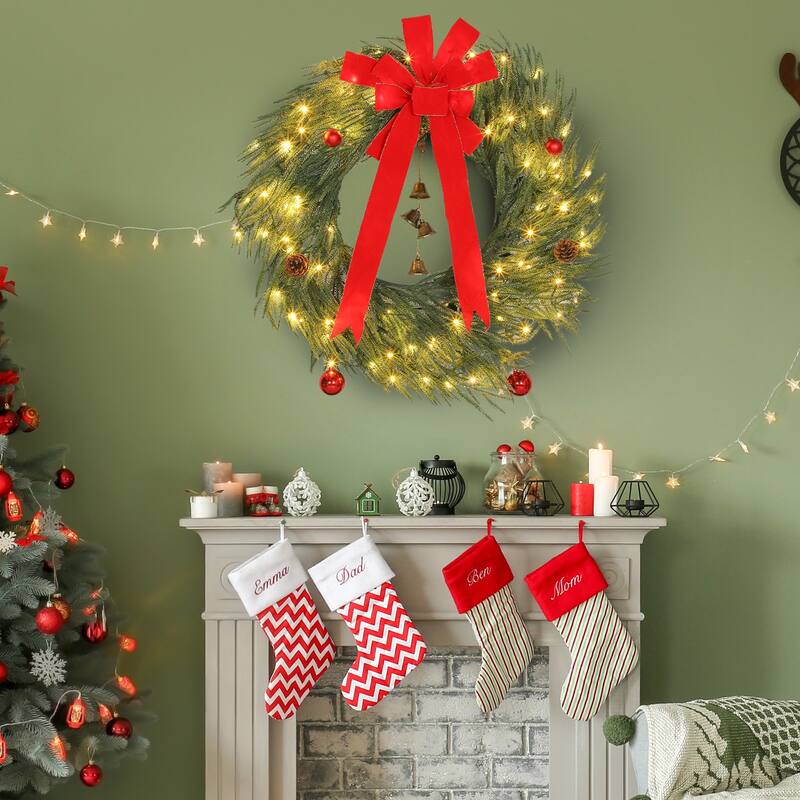 HOMCOM 36 Inch Christmas Wreath for Front Door with 100 LED Lights, Prelit Christmas Wreath with 8 Lighting Modes