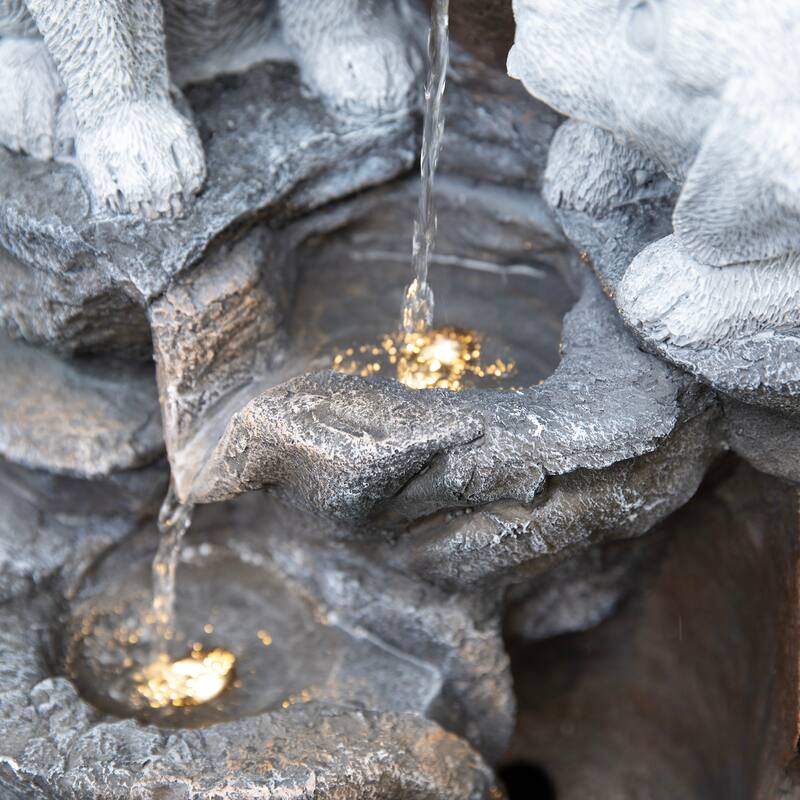 Glitzhome 4-Tiered Dogs or Elephant and Pot Polyresin Outdoor Fountain with Pump and LED Light