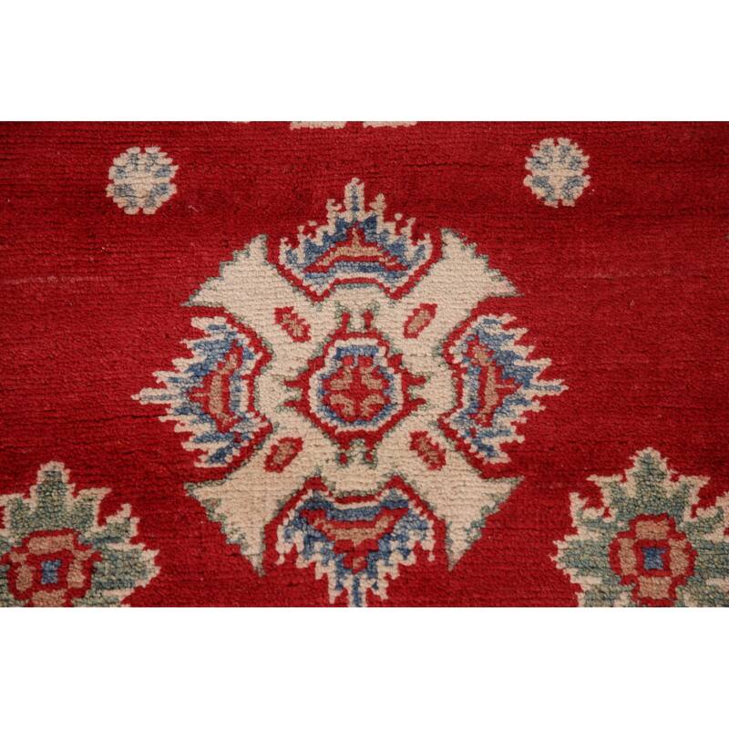 Red Geometric Kazak Area Rug Handmade Bedroom Wool Carpet - 5'0" x 6'9"