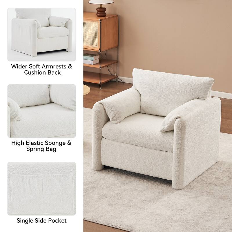 Fixed-Modern Accent Chair Single Seater - Plush Chenille Lounge Chair with High-Resilience Cushion, Compact Reading Chair
