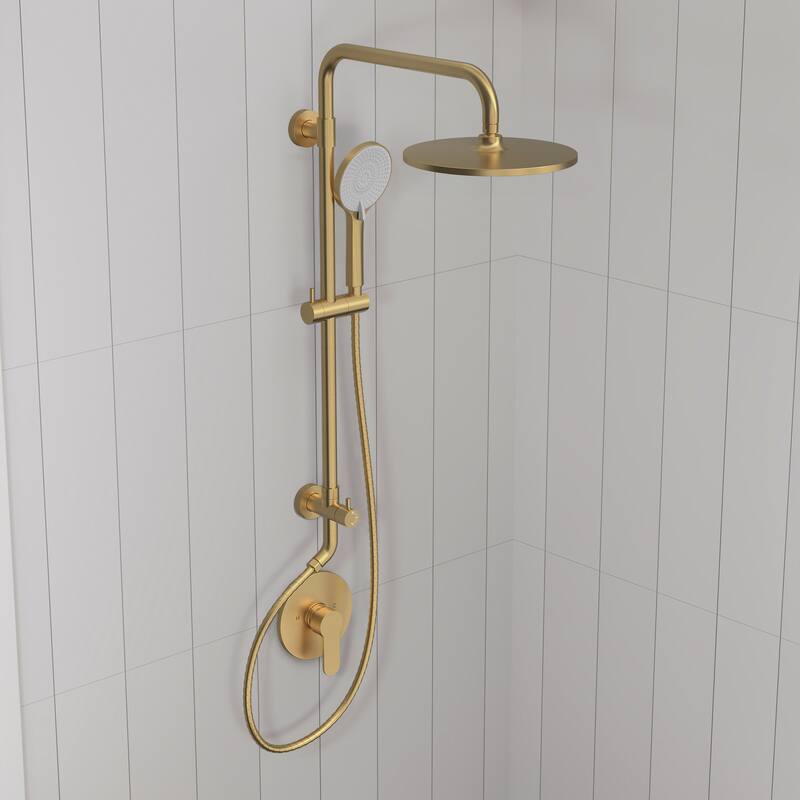 GRANDJOY 10" Round Rainfall Shower System Handheld Showerhead with Adjustable Bar