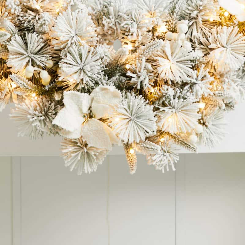 Glitzhome 3ft Pre-Lit Snow Flocked Flower Christmas Swag
