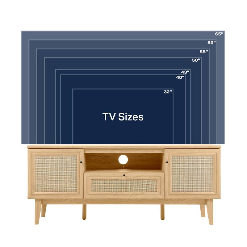 Gennaro 59 in. Farmhouse Caned TV Stand with Drawer and Storage Doors Fits TVs up to 65 in. with Cable Management, by JONATHAN Y
