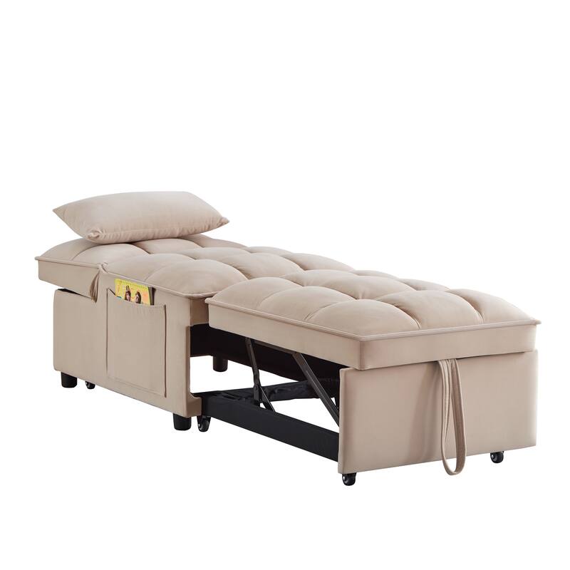 Single Pull-Out Sofa Bed with Adjustable Backrest, Modern Velvet Upholstery