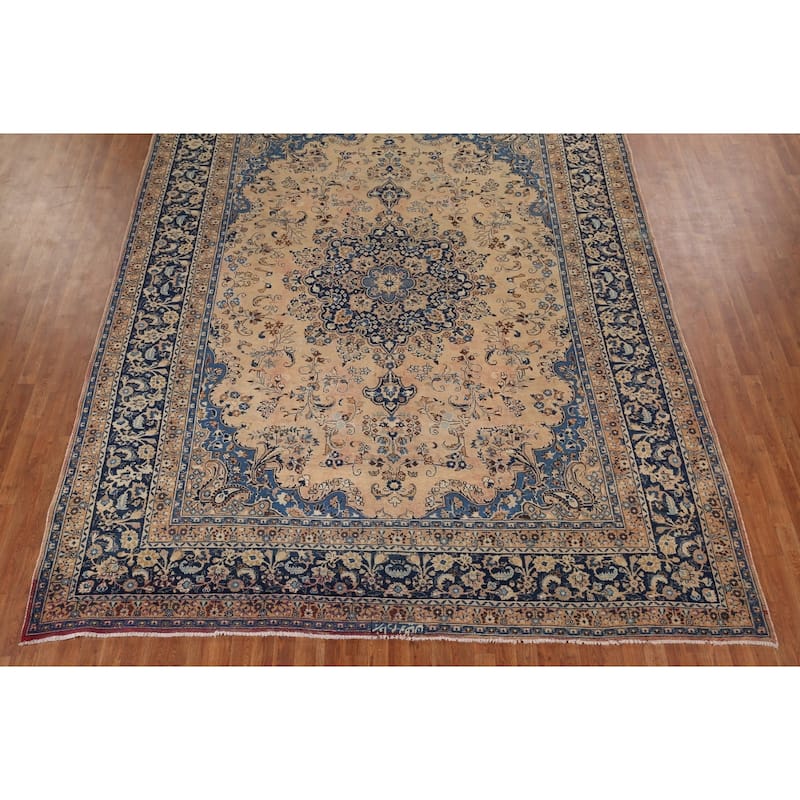 Traditional Mashad Vintage Persian Area Rug Hand-Knotted Wool Carpet - 9'6" x 12'6"