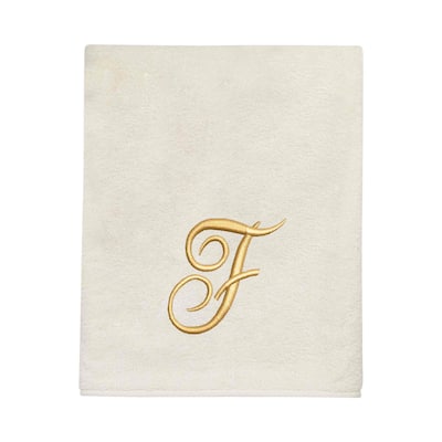 Avanti Linens Ivory/Gold Script Monogram Bath Towel Letter F - Bath Towel