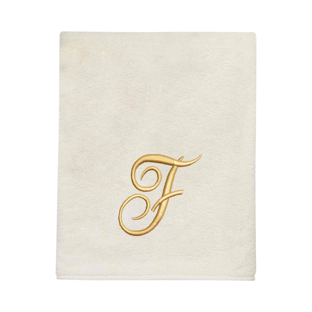 Avanti Ivory with Gold Script Monogram Bath Towel Letter F - Bath Towel