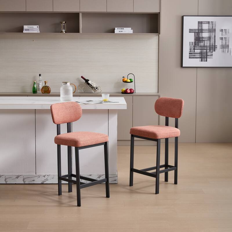 Bar Stools Set of 2, Fabric Upholstered Counter Height Bar Stools, Open Back Dining Chairs with Metal Legs & Footrest