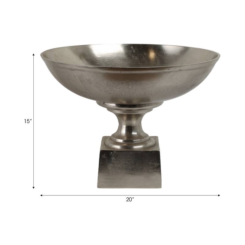 Aluminum Decorative Bowl Modern Pedestal Base Home Decor - 15" Silver - 20" x 20" x 15"
