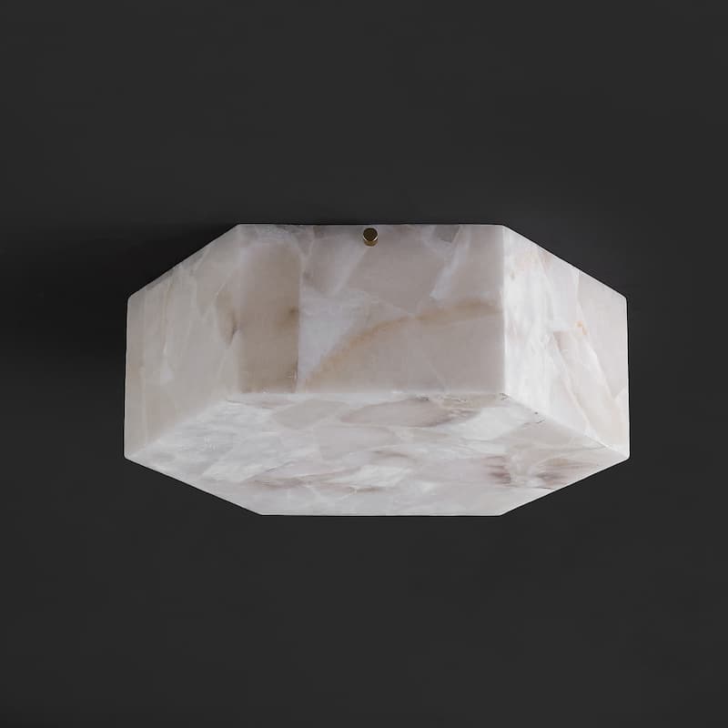 SAFAVIEH Iana 2 Light 14-inch Alabaster & Metal Semi-Flush Mount - 14"W x 14"D x 5"H