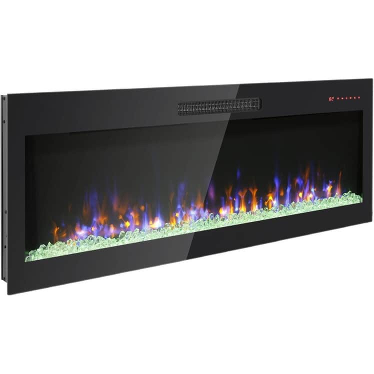 50" & 60" Ultra Thin Recessed Wall Mount Electric Fireplace with Multi-Color Flame & Remote