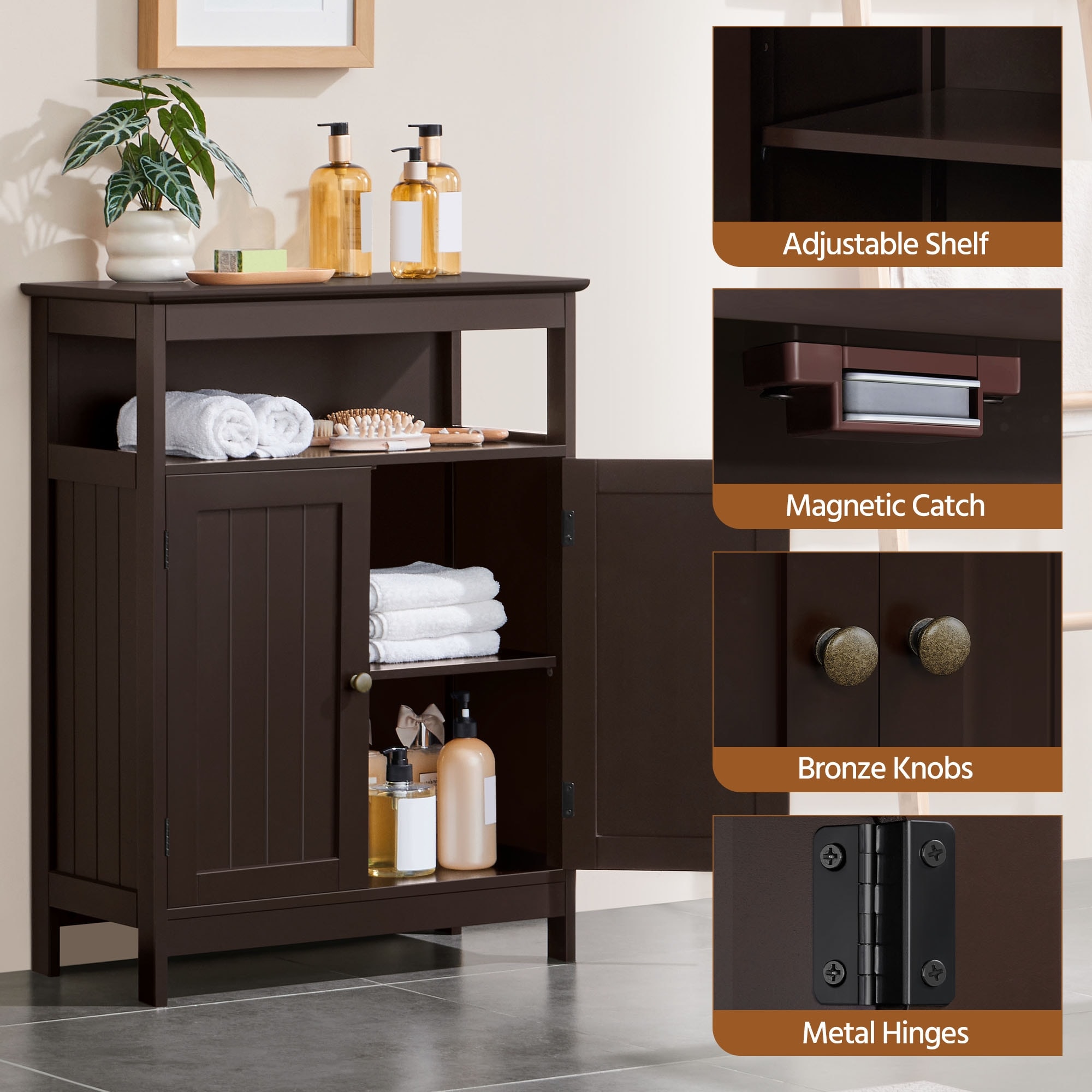 Yaheetech Bathroom Storage Cabinet with Adjustable Shelf-image