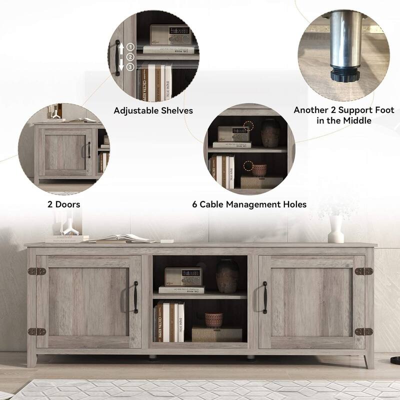 Wood Storage Cabinet Media Console for TVs up to 80"