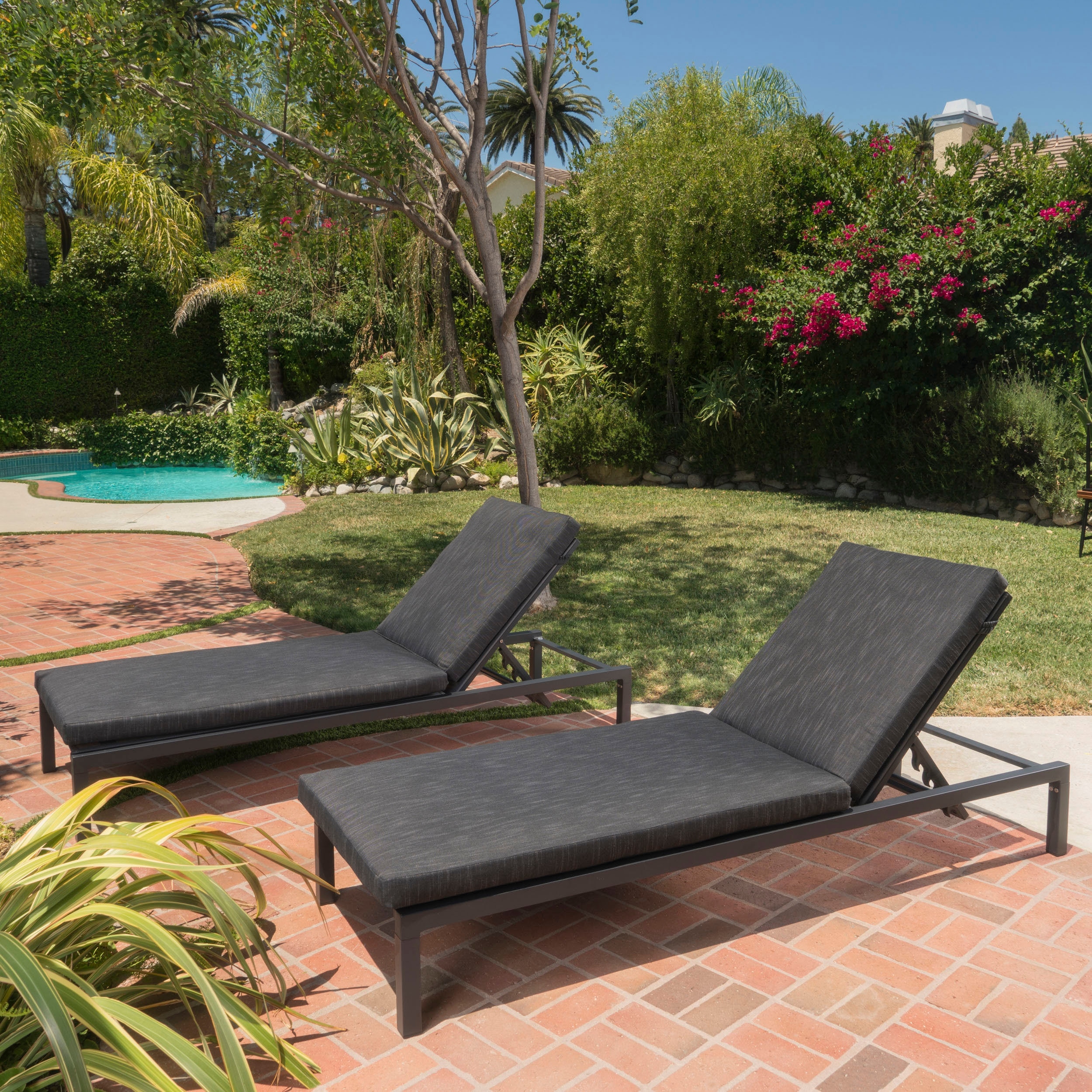 Modern 2-Piece Adjustable Chaise Lounge Chair Set, Foldable Outdoor Reclining Chairs with Water-Resistant Cushions
