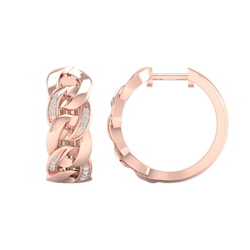 1/10ct TDW Diamond Cuban Link Hoop Earrings in 10k Gold for Women