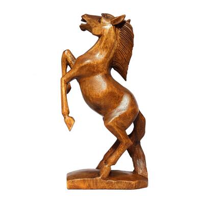 12" Wooden Hand Carved Rearing Horse Art Figurine Statue Sculpture Handcrafted Handmade Decorative Home Decor Accent Decoration