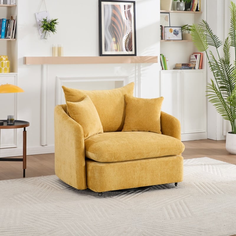 46" Chenille Upholstered Sofa Swivel Chair