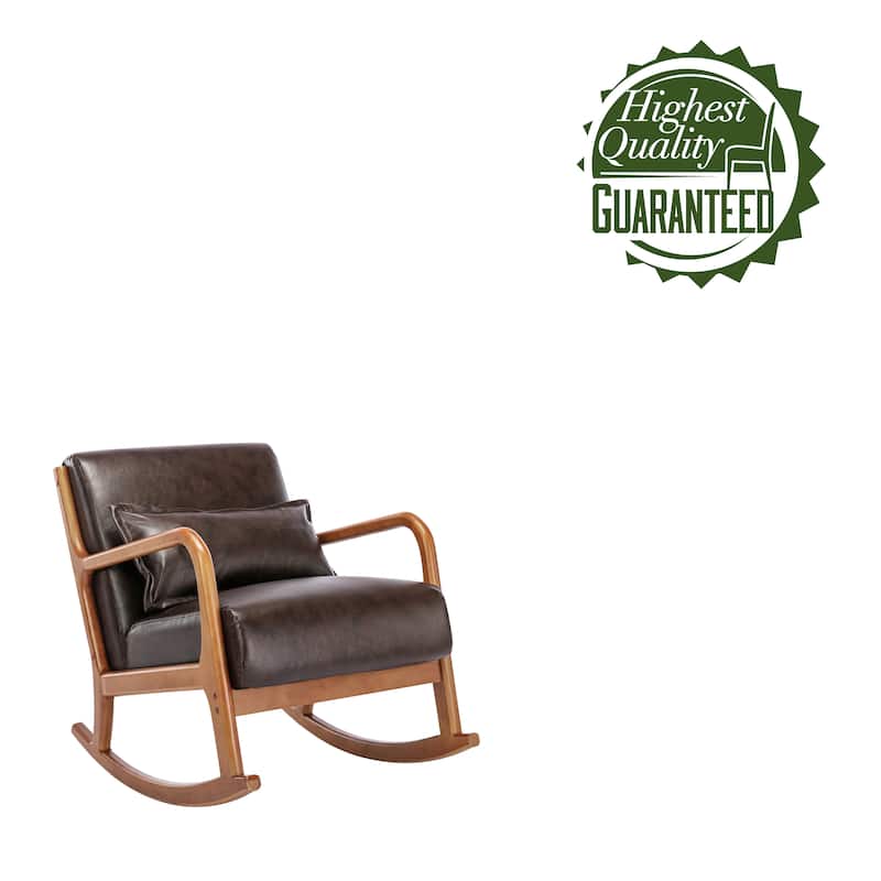 Porthos Home Juni Rocking Accent Chair with Pillow, PU Upholstery, Rubberwood Legs