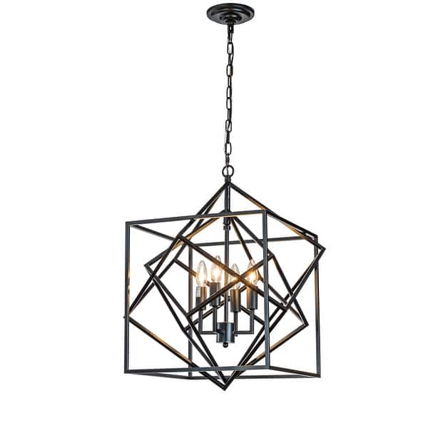4-Light Matte Black Geometric Chandelier