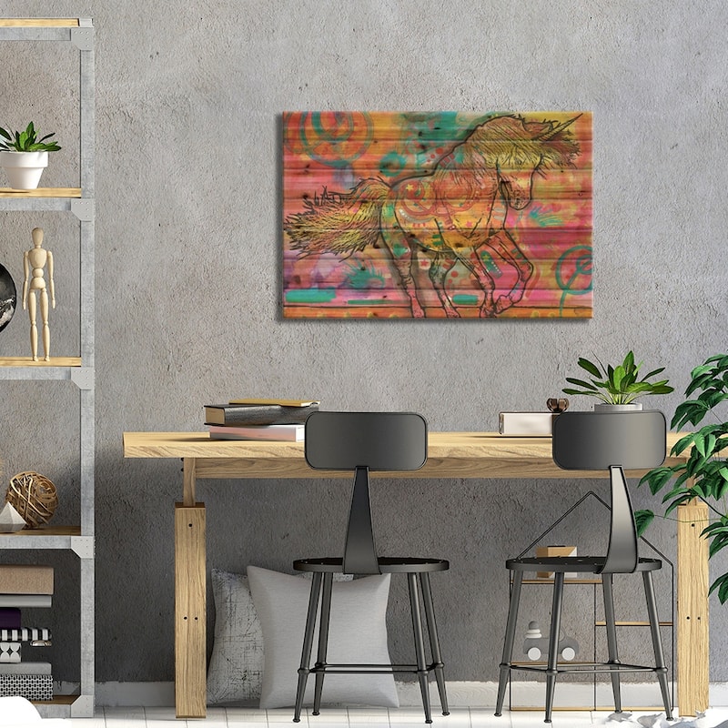 Unicorn Print On Wood by Dean Russo - Multi-Color
