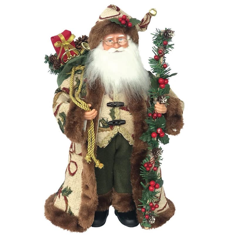 16" Santa Claus with Holly Standing Christmas Figurine