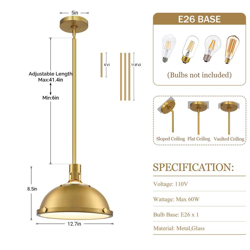 3-Light Farmhouse 3-Light Dome Chandelier Metal Pendant Light