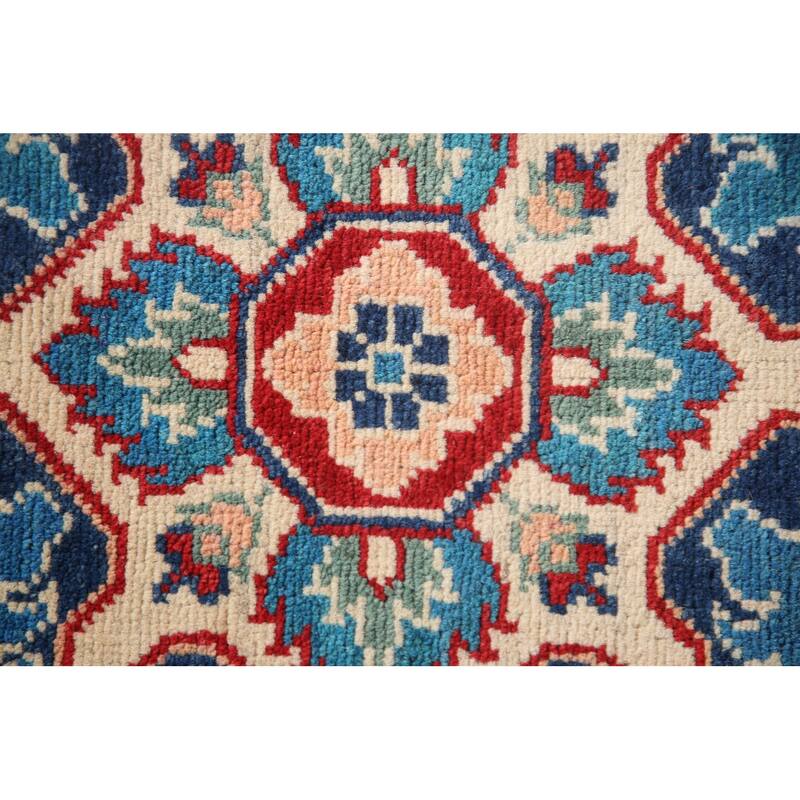 Blue Geometric Kazak Oriental Accent Rug Handmade Wool Carpet - 2'9" x 4'0"