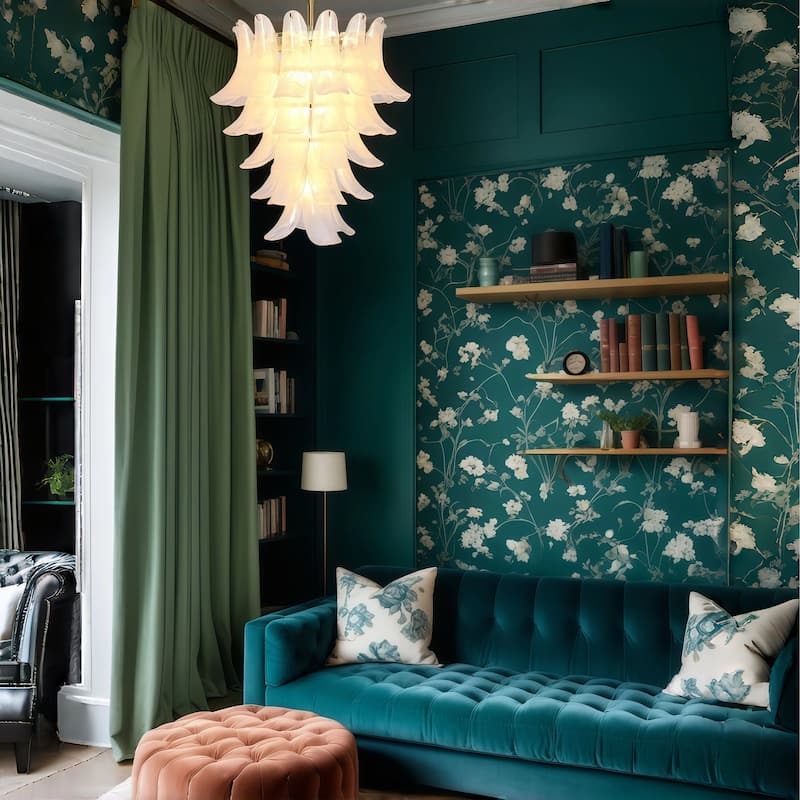 Lumira Modern Vintage Glam 12-Light Multi-Tiered Petal Chandelier Cloud Art Glass Ceiling Light - Diameter 25" × Height 27"