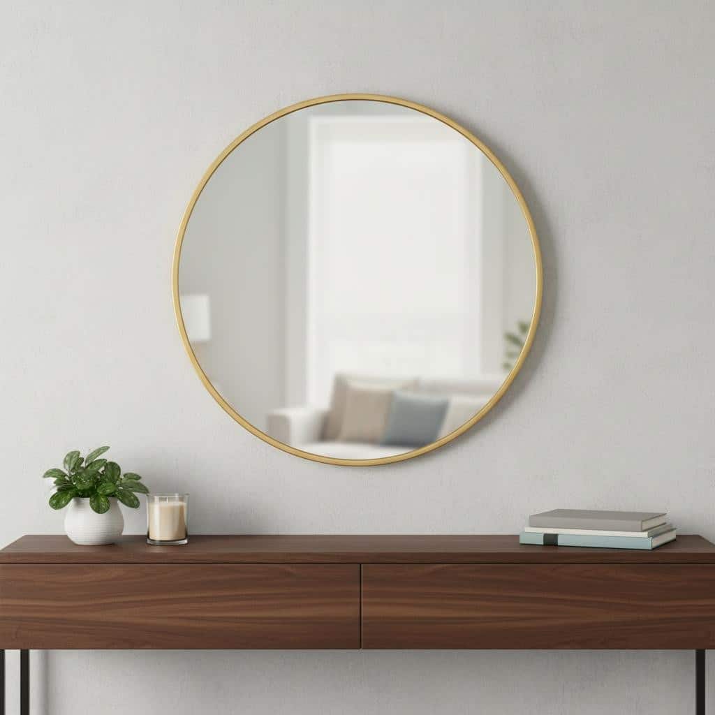 HomeRoots 28" Gold Aluminum Round Framed Accent Mirror - 28.00 in. x 28.00 in. x 1.10 in.